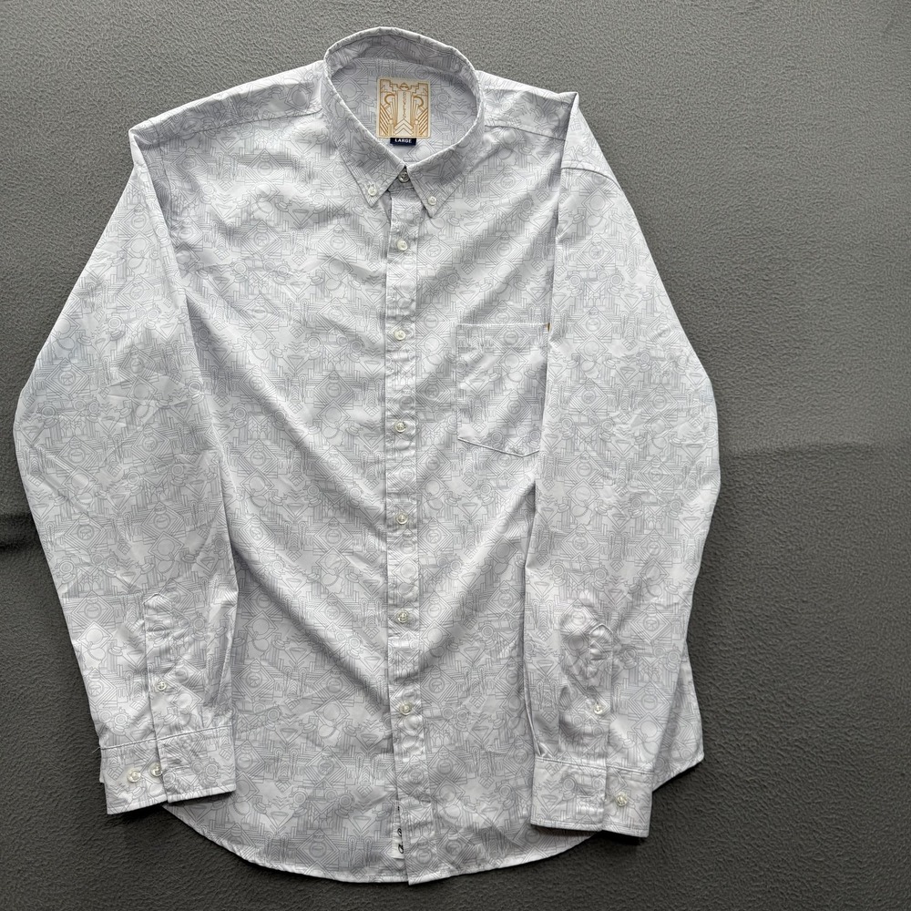 RSVLTS Shirt Mens Large White NASA Dare Mighty Things Long Sleeve Button Up